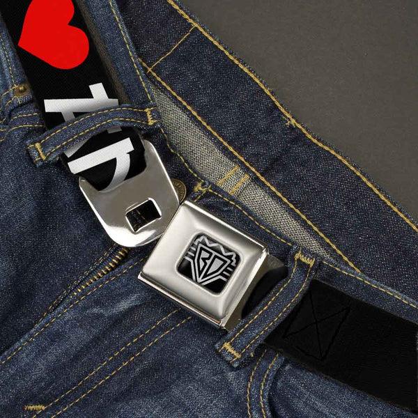 Buckle-Down BD Wings Logo CLOSE-UP Full Color Black Silver Seatbelt Belt - I "Heart" ANIME Bold Black/White/Red Webbing