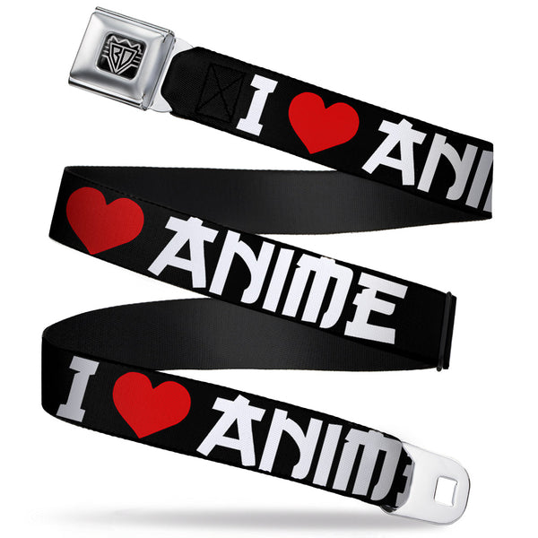 Buckle-Down BD Wings Logo CLOSE-UP Full Color Black Silver Seatbelt Belt - I "Heart" ANIME Bold Black/White/Red Webbing