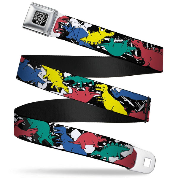 Buckle-Down BD Wings Logo CLOSE-UP Full Color Black Silver Seatbelt Belt - Dinosaurs/Paint Splatter Black/White/Multi Color Webbing