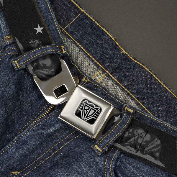 Buckle-Down BD Wings Logo CLOSE-UP Full Color Black Silver Seatbelt Belt - Cali Bear Black/Grays Webbing