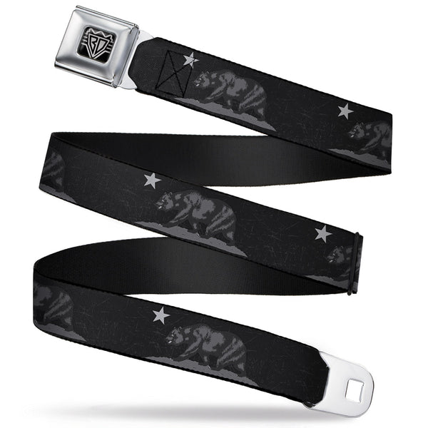 Buckle-Down BD Wings Logo CLOSE-UP Full Color Black Silver Seatbelt Belt - Cali Bear Black/Grays Webbing