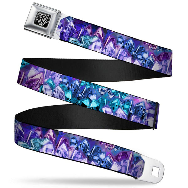 Buckle-Down BD Wings Logo CLOSE-UP Full Color Black Silver Seatbelt Belt - Crystals2 Blues/Purples Webbing
