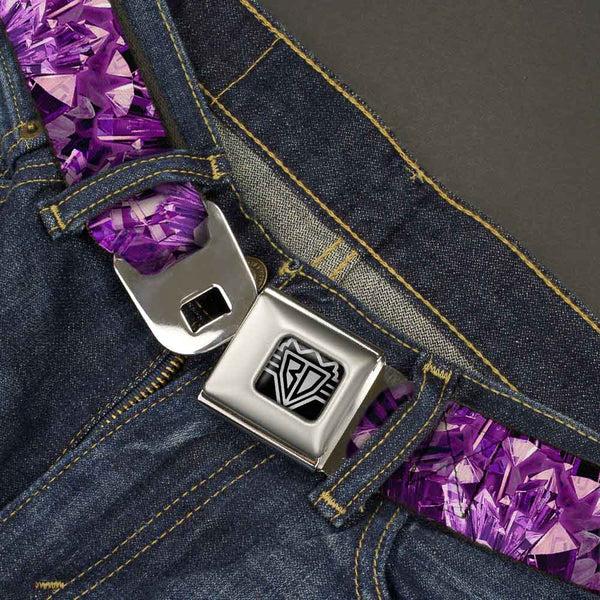 Buckle-Down BD Wings Logo CLOSE-UP Full Color Black Silver Seatbelt Belt - Crystals Purples Webbing