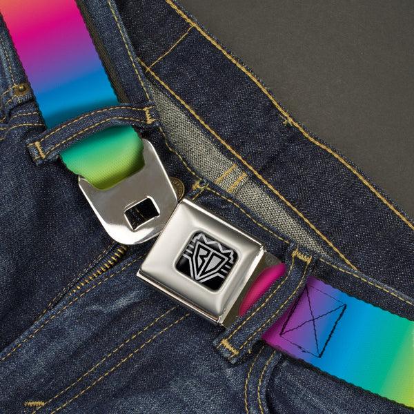 Buckle-Down BD Wings Logo CLOSE-UP Full Color Black Silver Seatbelt Belt - Rainbow Ombre Webbing