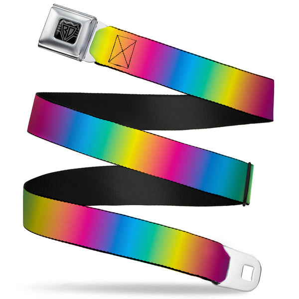 Buckle-Down BD Wings Logo CLOSE-UP Full Color Black Silver Seatbelt Belt - Rainbow Ombre Webbing
