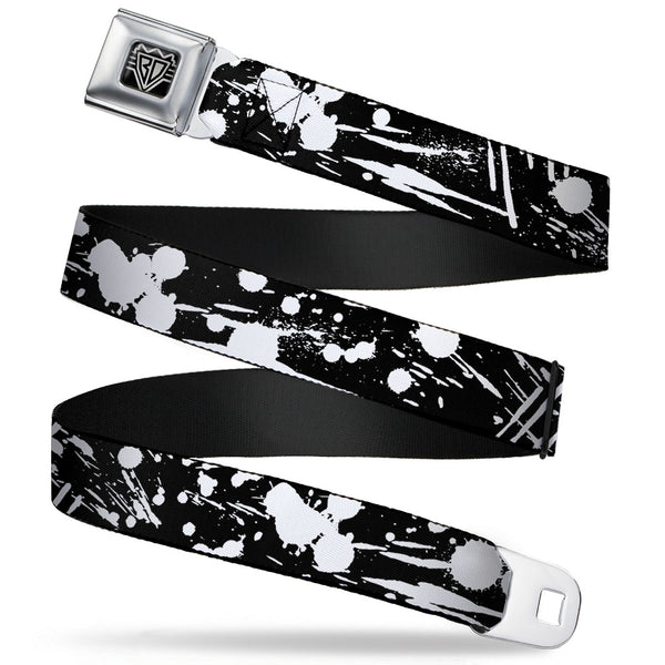 Buckle-Down BD Wings Logo CLOSE-UP Full Color Black Silver Seatbelt Belt - Splatter Black/White Webbing