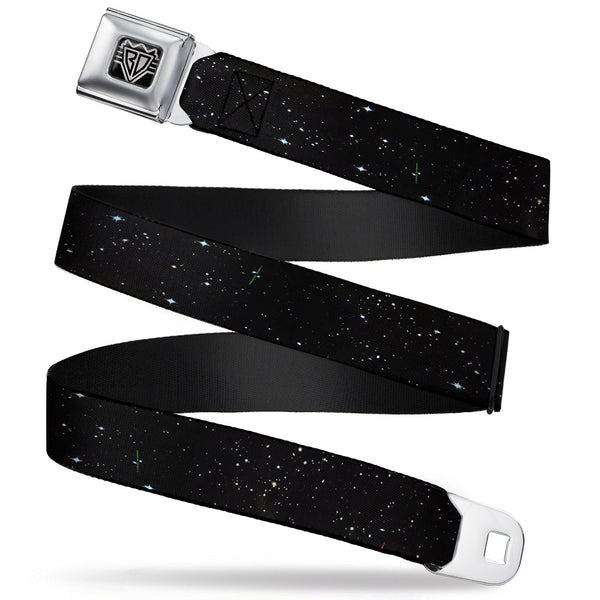 Buckle-Down BD Wings Logo CLOSE-UP Full Color Black Silver Seatbelt Belt - Deep Space2 Black/White Webbing