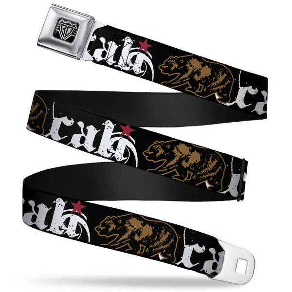 Buckle-Down BD Wings Logo CLOSE-UP Full Color Black Silver Seatbelt Belt - CALI w/Grizzly Bear Webbing
