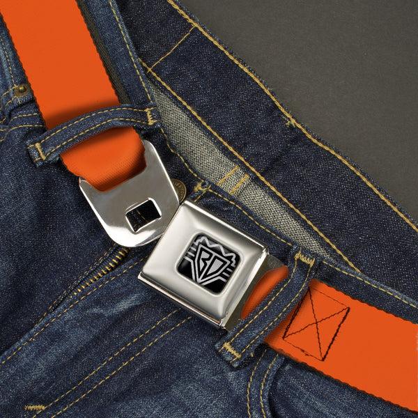 Buckle-Down BD Wings Logo CLOSE-UP Full Color Black Silver Seatbelt Belt - Neon Orange Webbing
