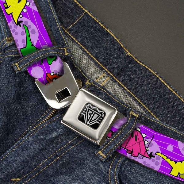 Buckle-Down BD Wings Logo CLOSE-UP Full Color Black Silver Seatbelt Belt - Dinosaur Cartoon Webbing
