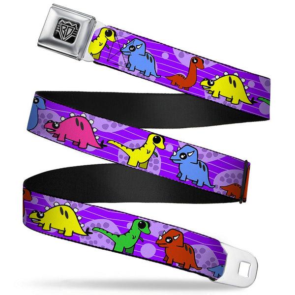 Buckle-Down BD Wings Logo CLOSE-UP Full Color Black Silver Seatbelt Belt - Dinosaur Cartoon Webbing