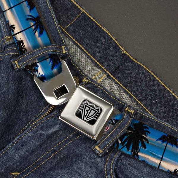 Buckle-Down BD Wings Logo CLOSE-UP Full Color Black Silver Seatbelt Belt - Blue Sunset Webbing