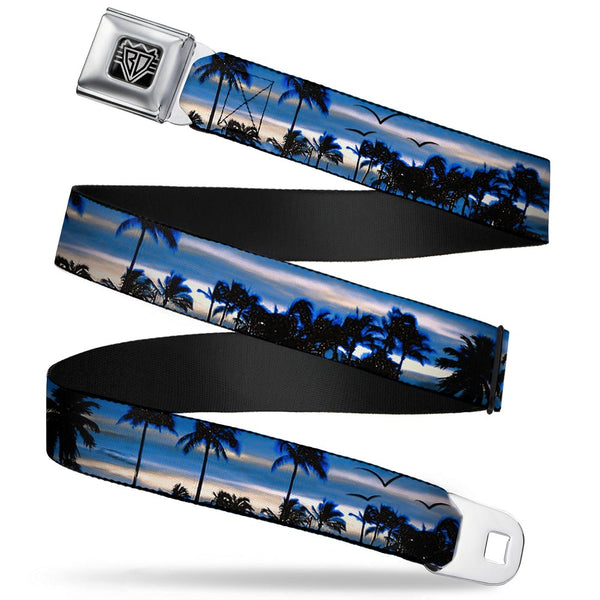 Buckle-Down BD Wings Logo CLOSE-UP Full Color Black Silver Seatbelt Belt - Blue Sunset Webbing