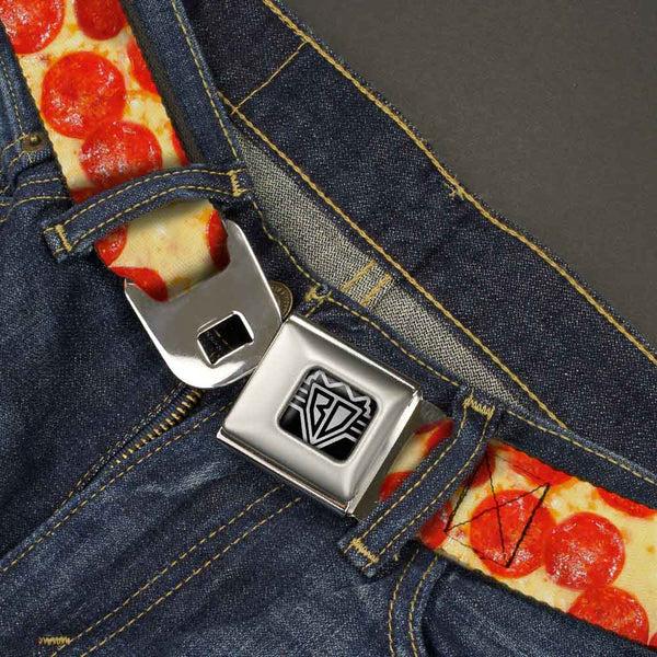Buckle-Down BD Wings Logo CLOSE-UP Full Color Black Silver Seatbelt Belt - Pepperoni Pizza Vivid Webbing
