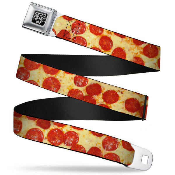 Buckle-Down BD Wings Logo CLOSE-UP Full Color Black Silver Seatbelt Belt - Pepperoni Pizza Vivid Webbing