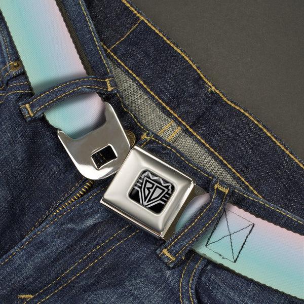 Buckle-Down BD Wings Logo CLOSE-UP Full Color Black Silver Seatbelt Belt - Ombre Pink/Blue-Green Webbing