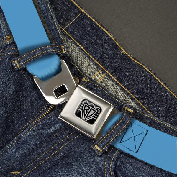 Buckle-Down BD Wings Logo CLOSE-UP Full Color Black Silver Seatbelt Belt - Neon Blue Webbing