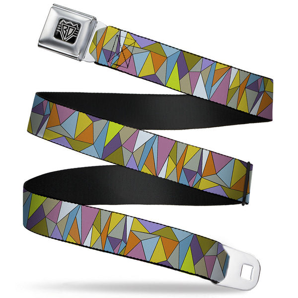 Buckle-Down BD Wings Logo CLOSE-UP Full Color Black Silver Seatbelt Belt - Stained Glass Mosaic Multi Color Webbing