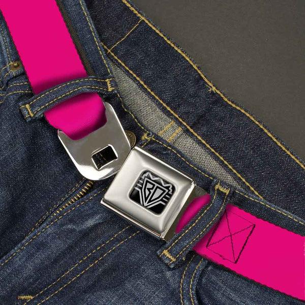 Buckle-Down BD Wings Logo CLOSE-UP Full Color Black Silver Seatbelt Belt - Neon Pink Print Webbing