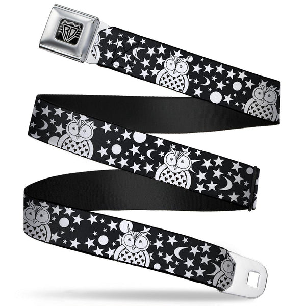 Buckle-Down BD Wings Logo CLOSE-UP Full Color Black Silver Seatbelt Belt - Owls Black/White3 Webbing