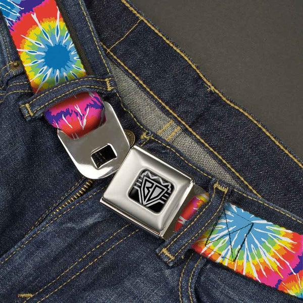 Buckle-Down BD Wings Logo CLOSE-UP Full Color Black Silver Seatbelt Belt - 70's Tie Dye Webbing