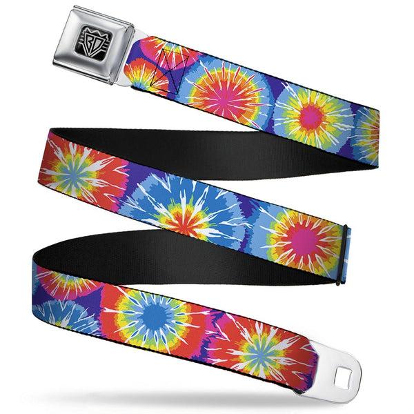 Buckle-Down BD Wings Logo CLOSE-UP Full Color Black Silver Seatbelt Belt - 70's Tie Dye Webbing