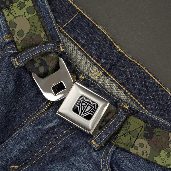 Buckle-Down BD Wings Logo CLOSE-UP Full Color Black Silver Seatbelt Belt - Camo Olive Skull Yard Webbing