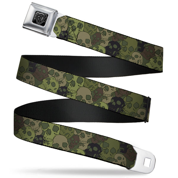 Buckle-Down BD Wings Logo CLOSE-UP Full Color Black Silver Seatbelt Belt - Camo Olive Skull Yard Webbing