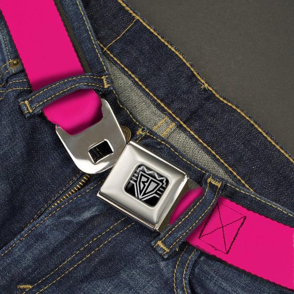 Buckle-Down BD Wings Logo CLOSE-UP Full Color Black Silver Seatbelt Belt - Hot Pink PMS 219 Webbing