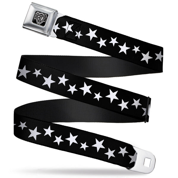 Buckle-Down BD Wings Logo CLOSE-UP Full Color Black Silver Seatbelt Belt - Multi Stars Black/White Webbing