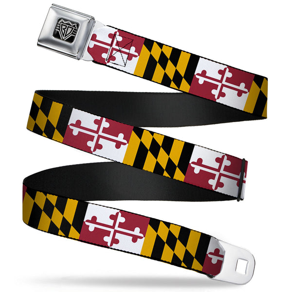 Buckle-Down BD Wings Logo CLOSE-UP Full Color Black Silver Seatbelt Belt - Maryland Flags Webbing