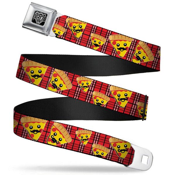 Buckle-Down BD Wings Logo CLOSE-UP Full Color Black Silver Seatbelt Belt - Pizza Man Plaid Red Webbing