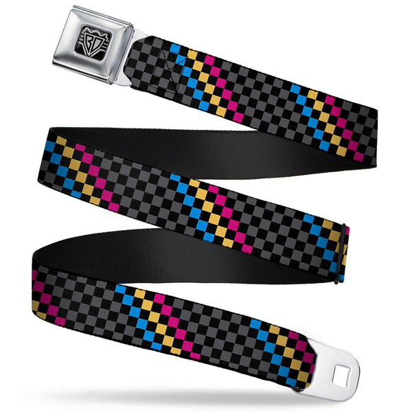 Buckle-Down BD Wings Logo CLOSE-UP Full Color Black Silver Seatbelt Belt - Checker Stripe Black/Gray/Blue/Gold/Pink Webbing