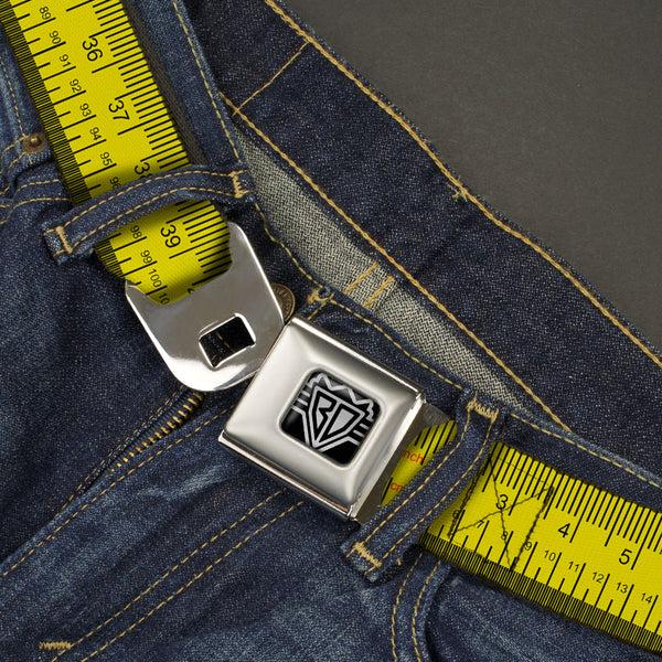 Buckle-Down BD Wings Logo CLOSE-UP Full Color Black Silver Seatbelt Belt - Measuring Tape Inches + Centimeters Webbing