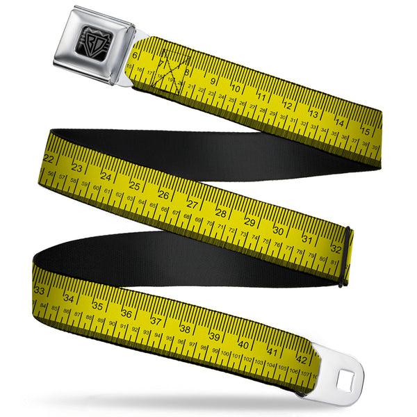 Buckle-Down BD Wings Logo CLOSE-UP Full Color Black Silver Seatbelt Belt - Measuring Tape Inches + Centimeters Webbing