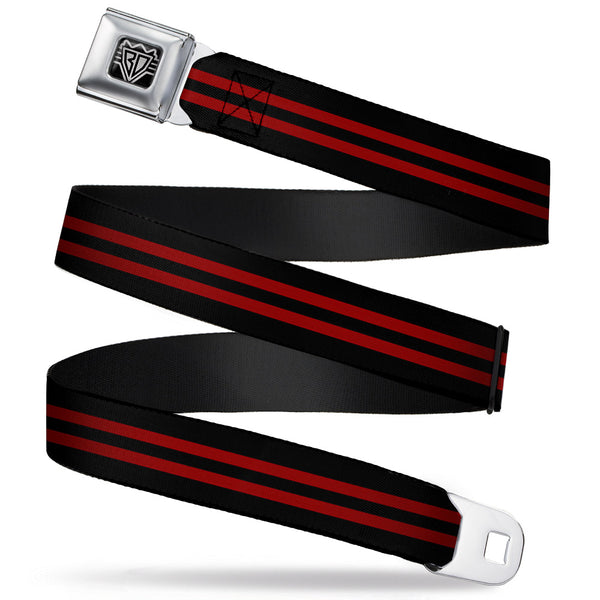 Buckle-Down BD Wings Logo CLOSE-UP Full Color Black Silver Seatbelt Belt - Stripe Black/Red Webbing