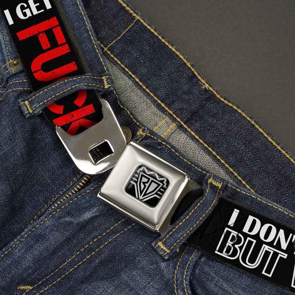 Buckle-Down BD Wings Logo CLOSE-UP Full Color Black Silver Seatbelt Belt - I DON'T ALWAYS DRINK BUT WHEN I DO I GET FUCKED UP Black/White/Red Webbing