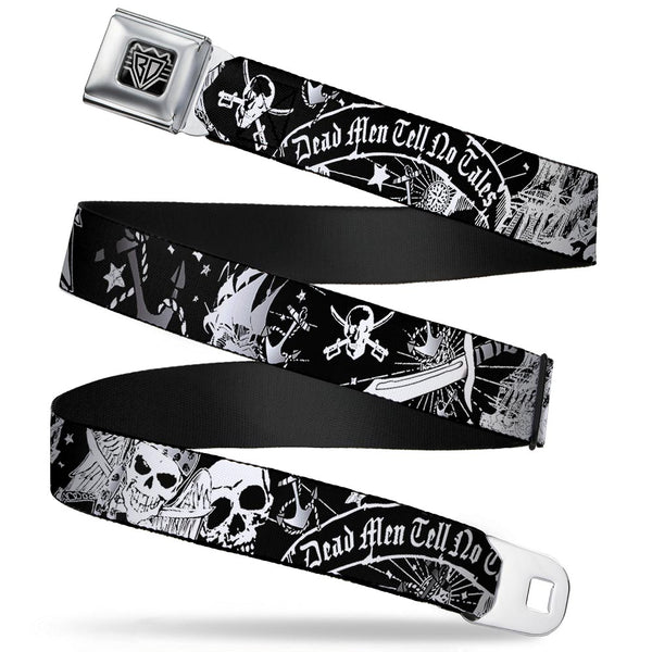 Buckle-Down BD Wings Logo CLOSE-UP Full Color Black Silver Seatbelt Belt - Dead Men Tell No Tales Black/White Webbing