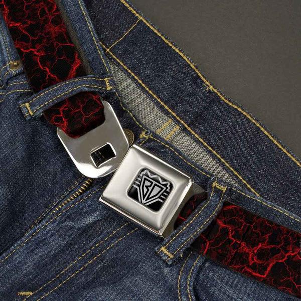 Buckle-Down BD Wings Logo CLOSE-UP Full Color Black Silver Seatbelt Belt - Marble Black/Red Webbing