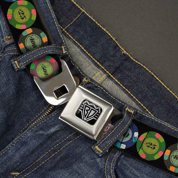 Buckle-Down BD Wings Logo CLOSE-UP Full Color Black Silver Seatbelt Belt - Poker Chips 1 Webbing