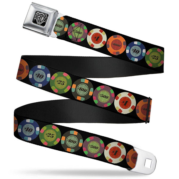 Buckle-Down BD Wings Logo CLOSE-UP Full Color Black Silver Seatbelt Belt - Poker Chips 1 Webbing