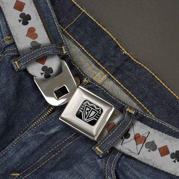 Buckle-Down BD Wings Logo CLOSE-UP Full Color Black Silver Seatbelt Belt - Suits Gray Stone Webbing