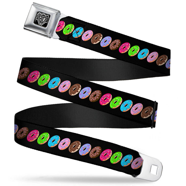 Buckle-Down BD Wings Logo CLOSE-UP Full Color Black Silver Seatbelt Belt - Sprinkle Donuts Black/Multi Color Webbing