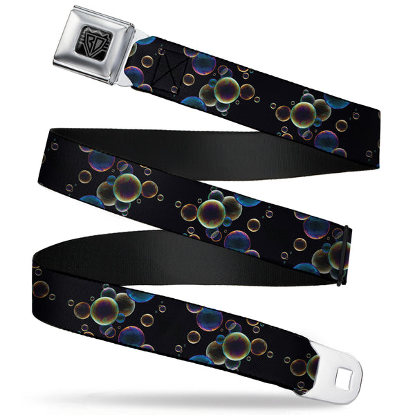 Buckle-Down BD Wings Logo CLOSE-UP Full Color Black Silver Seatbelt Belt - Bubbles Black/Iridescent Multi Color Webbing