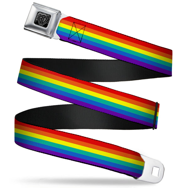 Buckle-Down BD Wings Logo CLOSE-UP Full Color Black Silver Seatbelt Belt - Rainbow Print Webbing