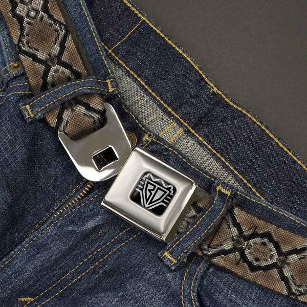 Buckle-Down BD Wings Logo CLOSE-UP Full Color Black Silver Seatbelt Belt - Snake Skin 1 Webbing