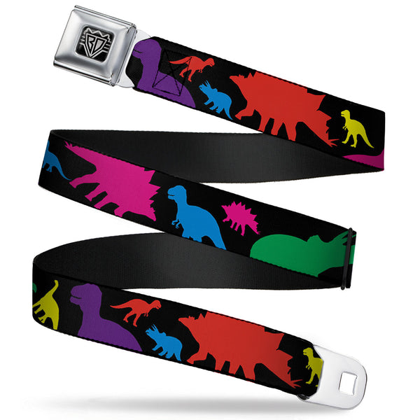 Buckle-Down BD Wings Logo CLOSE-UP Full Color Black Silver Seatbelt Belt - Dinosaur Silhouette Black/Multi Color Webbing