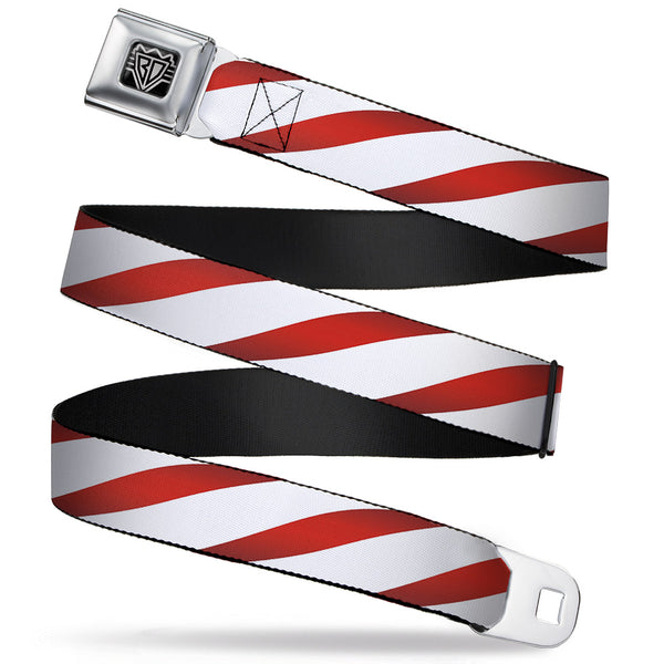 Buckle-Down BD Wings Logo CLOSE-UP Full Color Black Silver Seatbelt Belt - Candy Cane Webbing