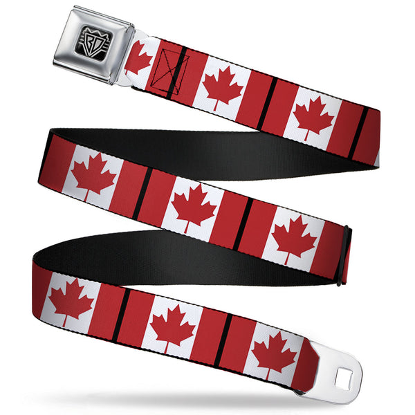 Buckle-Down BD Wings Logo CLOSE-UP Full Color Black Silver Seatbelt Belt - Canada Flags Webbing