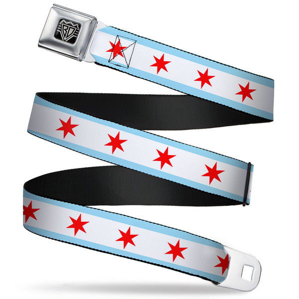 Buckle-Down BD Wings Logo CLOSE-UP Full Color Black Silver Seatbelt Belt - Chicago Flag Webbing